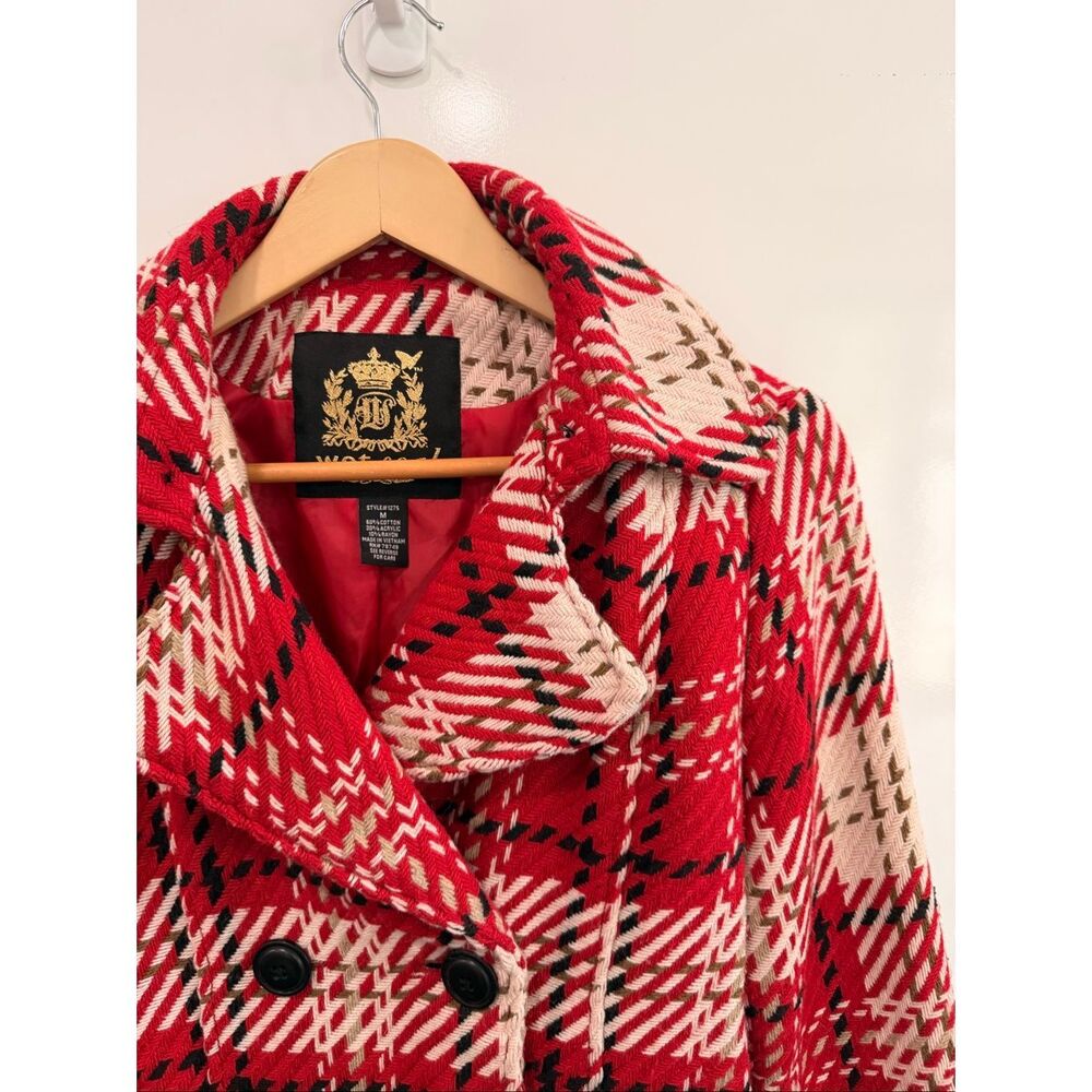Wet Seal Vintage Red‎ Plaid Peacoat Jacket Medium - Picture 2 of 7